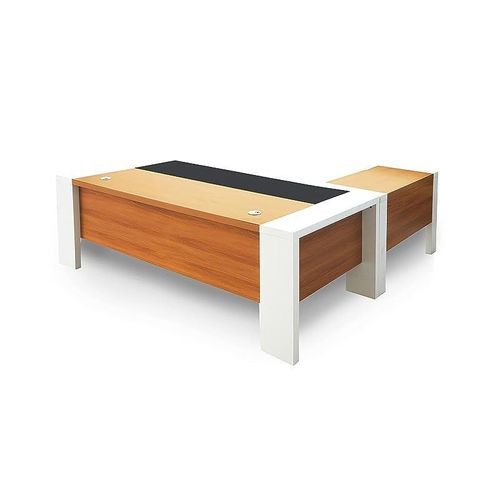 Melamine On Mdf Moderno A01 L-Shaped Corner Design Executive Desk With Wire Management -W200Cms X D195Cms X H75Cms (Brown)