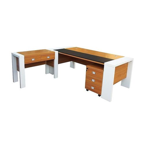 Melamine On Mdf Moderno A01 L-Shaped Corner Design Executive Desk With Wire Management -W200Cms X D195Cms X H75Cms (Brown)