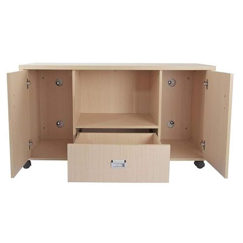 Melamine On Mdf Carre 239 Side Extension Cabinet - Contemporary and Spacious Wooden Cabinet With Shelves and Drawer Storage - 60Cm X 120Cm X 40 Cm (White) (Oak)