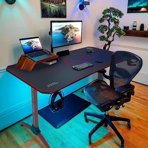 ContraGaming by Gaming Table MY 1160 Red RGB Lighting with Gamepad Holder USB Holder Cable Management with Carbon Fiber Top with AM K5 Pro Headset Combo