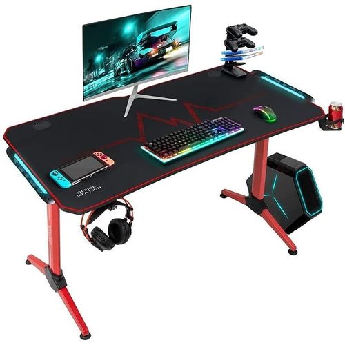 ContraGaming by Gaming Table MY 1160 Red RGB Lighting with Gamepad Holder USB Holder Cable Management with Carbon Fiber Top with S101-2 USB Keyboard Combo