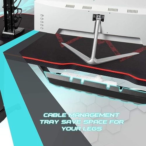 ContraGaming by Gaming Table MY 1160 Red RGB Lighting with Gamepad Holder USB Holder Cable Management with Carbon Fiber Top with S101-2 USB Keyboard Combo