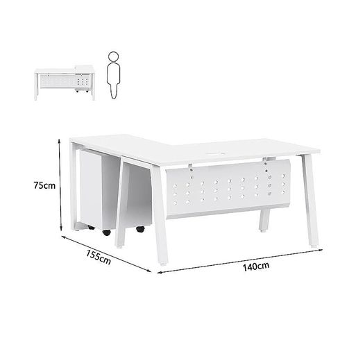 Bentuk Workstations (140cms, White - With Drawer)