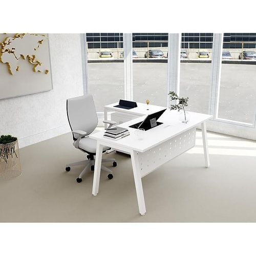 Bentuk Workstations (160cms, White - With Drawer)