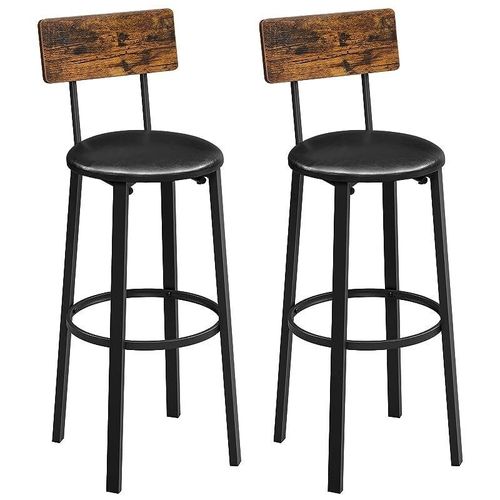 Bar Stools, Set of 2 PU Upholstered Breakfast Stools, 15.4 x 15.4 x 29.7 Inches, Footrest, Simple Assembly, Industrial, for Dining Room Kitchen Counter Bar, Rustic Brown and Black ULBC069B81