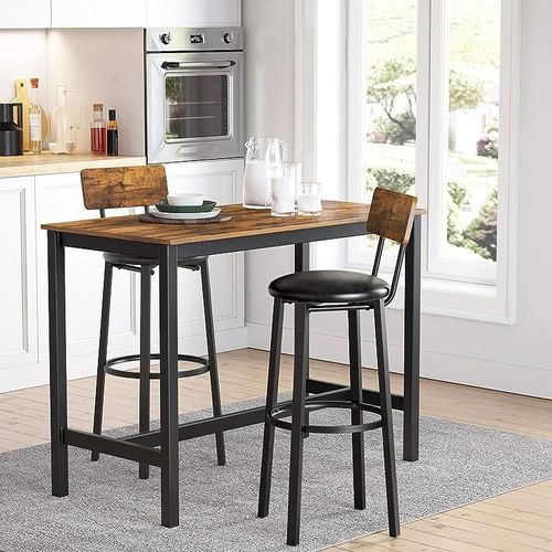 Bar Stools, Set of 2 PU Upholstered Breakfast Stools, 15.4 x 15.4 x 29.7 Inches, Footrest, Simple Assembly, Industrial, for Dining Room Kitchen Counter Bar, Rustic Brown and Black ULBC069B81