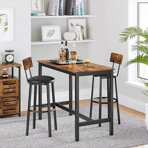 Bar Stools, Set of 2 PU Upholstered Breakfast Stools, 15.4 x 15.4 x 29.7 Inches, Footrest, Simple Assembly, Industrial, for Dining Room Kitchen Counter Bar, Rustic Brown and Black ULBC069B81