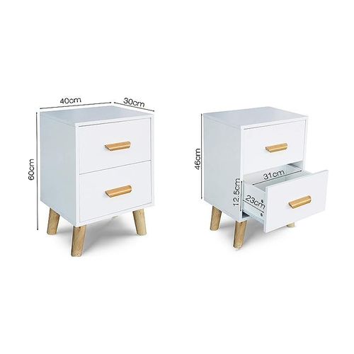 Modern Multifunctional D Nightstand Wooden Side Table Storage Unit with One/Two drawer Home Living Room Bedroom Furniture (Pack of Two, White Dual Drawer)
