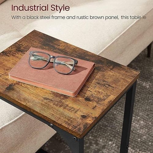 Slim End table, Sofa End table, C-Shaped Snack Table, TV Tray Table with Metal Frame, Industrial, for Living Room, Bedroom, Rustic Brown and Black ULET350B01