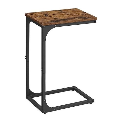 Slim End table, Sofa End table, C-Shaped Snack Table, TV Tray Table with Metal Frame, Industrial, for Living Room, Bedroom, Rustic Brown and Black ULET350B01