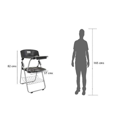Kelvin S234A Folding Student Chair - Plastic Folding Chair With Writing Tablet - Foldable Chair With Polypropylene Tablet (Black) (Student Chair)