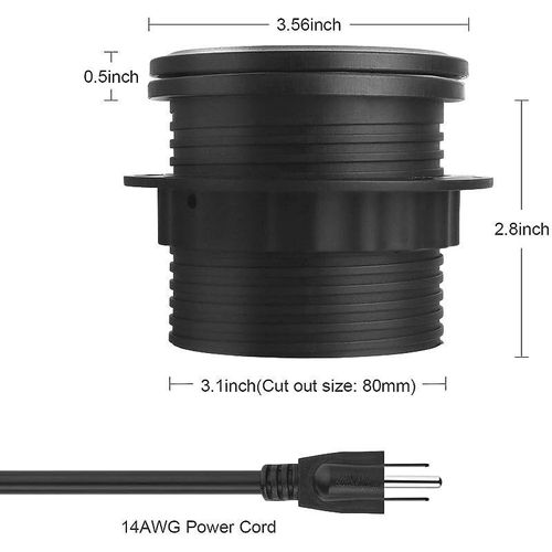 51-1H Round Desktop Power Module with 1xUSB Slot &amp; 1xEthernet utility port for Office Desk &amp; tables - Black