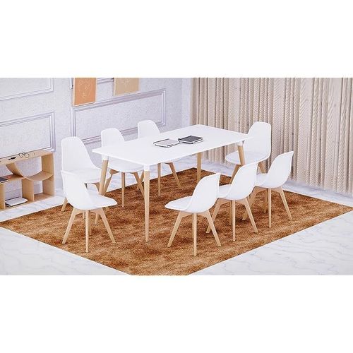 Dining Table with Chair Sets, Simple Modern Design Tables &amp; Chairs for Home Office Bistro Balcony Lawn Breakfast, (PU White, Dining Set 8 Seater)