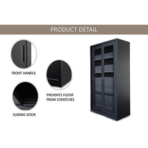 Godrej Full HT Steel and Glass door height adjustable with sliding door Filing Cabinet and bookshelf - Black