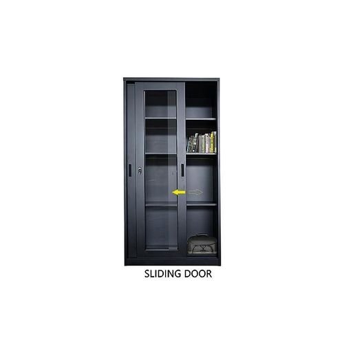 Godrej Full HT Steel and Glass door height adjustable with sliding door Filing Cabinet and bookshelf - Black