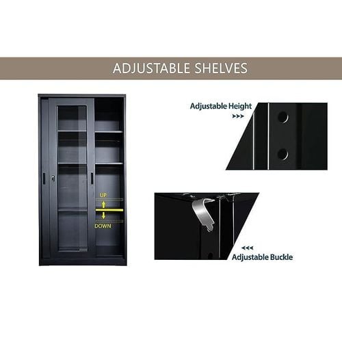 Godrej Full HT Steel and Glass door height adjustable with sliding door Filing Cabinet and bookshelf - Black