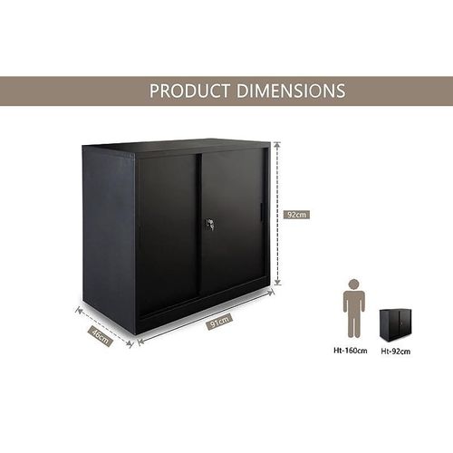 Victory Steel Japan Half HT Steel door height adjustable with sliding door Filing Cabinet - Black