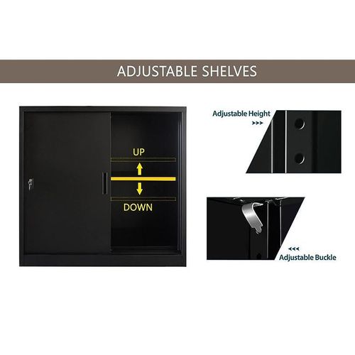 Victory Steel Japan Half HT Steel door height adjustable with sliding door Filing Cabinet - Black