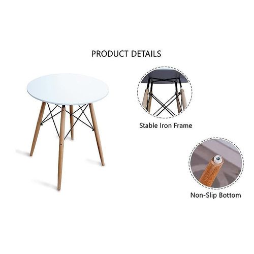 Round Table with Wooden Leg, Simple Modern Design Tables for Home Office Bistro Balcony Lawn Breakfast(White, Tables 60x60)