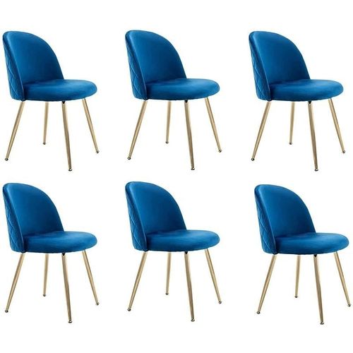 HYDC020 Dining Chairs, Modern Kitchen Chairs Velvet Upholstered Accent Leisure Chairs for Living Room &amp; Dining Set, Blue (Pack of 6)
