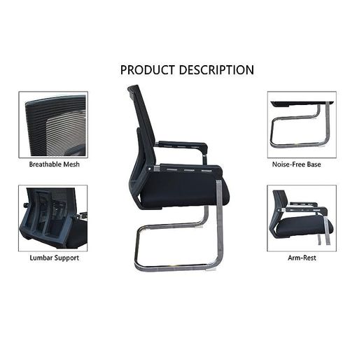 TJ HY-810 Medium Back Mesh Chair, Office Mesh Chair, Ergonomic Visitors Chair - Black