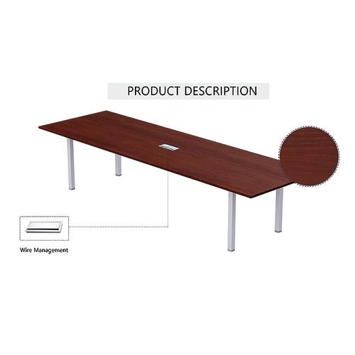 Meeting Table, Figura 72-24, Smooth &amp; Durable Top Conference Table with Wire Management &amp; Metal Legs for Home Office - (6 Seater, U Leg Apple Cherry)
