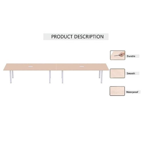 Meeting Table, Figura 72-48, Smooth &amp; Durable Top Conference Table with Wire Management &amp; Metal Legs for Home Office - (12 Seater, U Leg Oak)