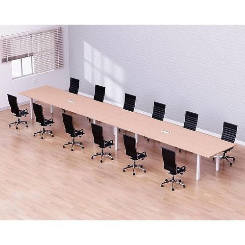 Meeting Table, Figura 72-48, Smooth &amp; Durable Top Conference Table with Wire Management &amp; Metal Legs for Home Office - (12 Seater, U Leg Oak)