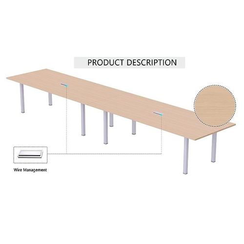 Meeting Table, Figura 72-48, Smooth &amp; Durable Top Conference Table with Wire Management &amp; Metal Legs for Home Office - (12 Seater, U Leg Oak)