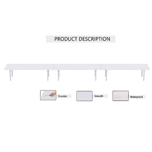 Meeting Table, Figura 72-60, Smooth &amp; Durable Top Conference Table with Wire Management &amp; Metal Legs for Home Office - (14 Seater, U Leg White)