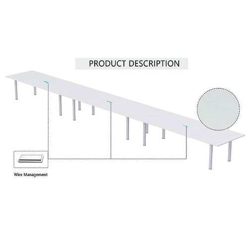 Meeting Table, Figura 72-60, Smooth &amp; Durable Top Conference Table with Wire Management &amp; Metal Legs for Home Office - (14 Seater, U Leg White)