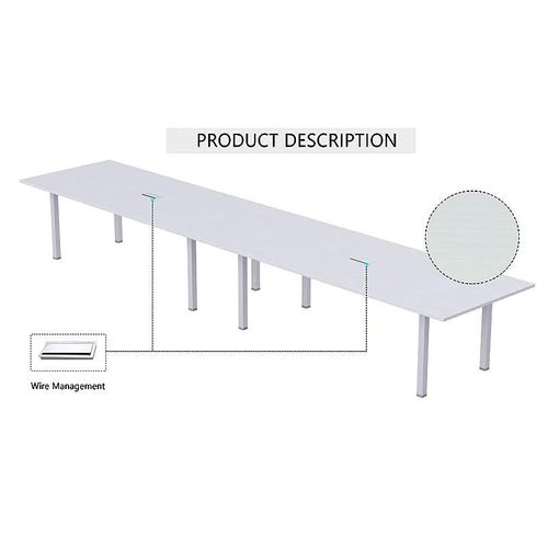 Meeting Table, Figura 72-36, Smooth &amp; Durable Top Conference Table with Wire Management &amp; Metal Legs for Home Office - (8 Seater, U Leg White)