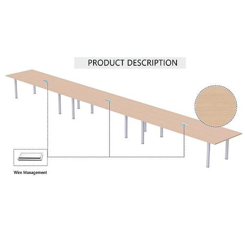 Meeting Table, Figura 72-72, Smooth &amp; Durable Top Conference Table with Wire Management &amp; Metal Legs for Home Office - (18 Seater, U Leg Oak)