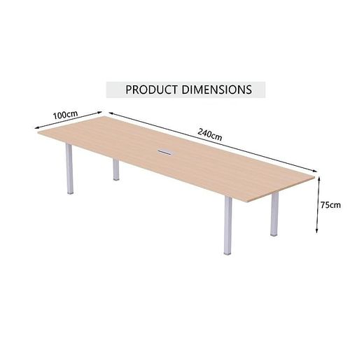 Meeting Table, Figura 72-24, Smooth &amp; Durable Top Conference Table with Wire Management &amp; Metal Legs for Home Office - (6 Seater, U Leg Oak)