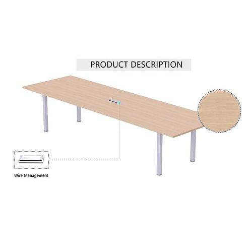 Meeting Table, Figura 72-24, Smooth &amp; Durable Top Conference Table with Wire Management &amp; Metal Legs for Home Office - (6 Seater, U Leg Oak)