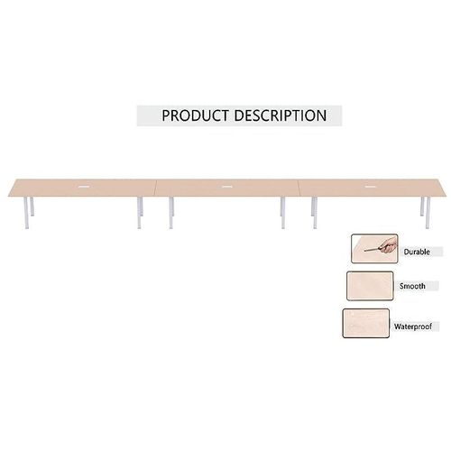 Meeting Table, Figura 72-60, Smooth &amp; Durable Top Conference Table with Wire Management &amp; Metal Legs for Home Office - (14 Seater, U Leg Oak)