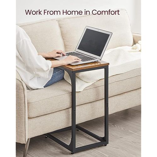 C-Shaped End table Set of 2, Small End table for Couch, Sofa Table with Metal Frame for Living Room, Bedroom, Bedside, Rustic Brown and Black, ULET354B01