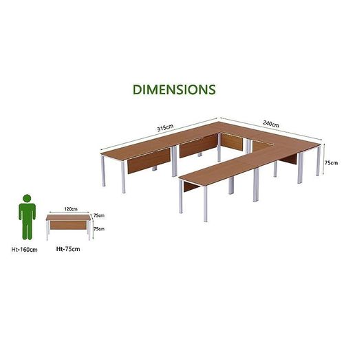 Figura 72-12 12 Seater -Shaped Conference-Meeting Table for Office, Conference Room, Meeting Room- Light Walnut for Office, Conference Room, Meeting Room