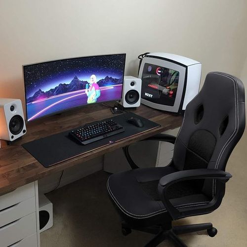 Office Leather High Back Ergonomic Adjustable Chair - Black