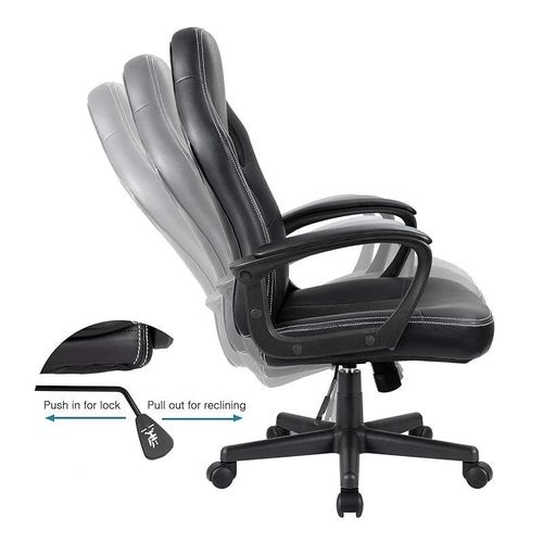 Office Leather High Back Ergonomic Adjustable Chair - Black