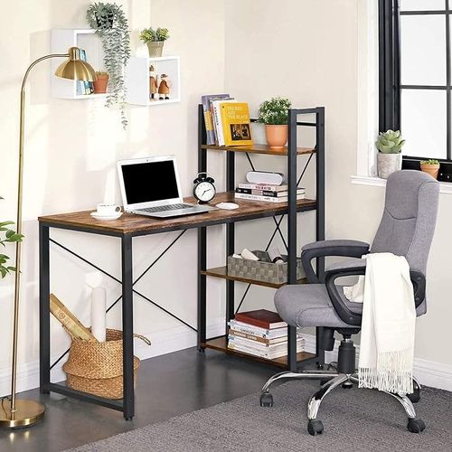 Renewed Industrial Style Computer Desk With Storage Shelves - Rustic Brown
