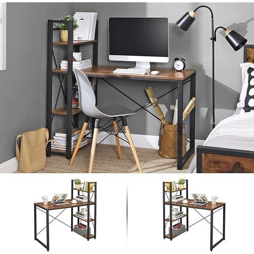 Renewed Industrial Style Computer Desk With Storage Shelves - Rustic Brown