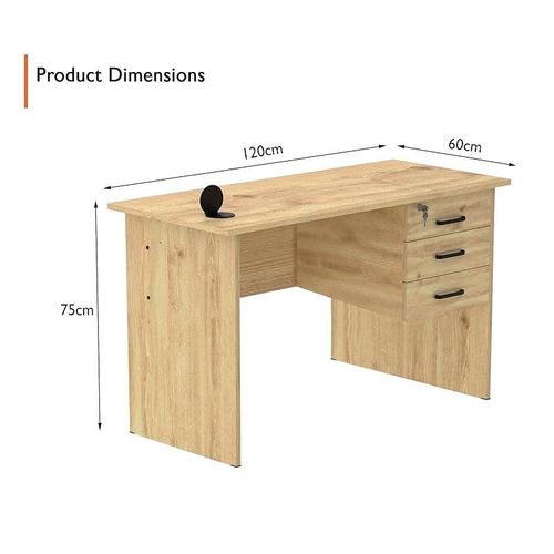 Solama Writing Table With Hanging Drawers And Round Desktop Power Module - Oak