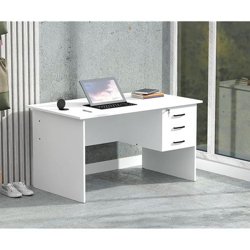 Solama Writing Table With Hanging Drawers And Round Desktop Power Module - White
