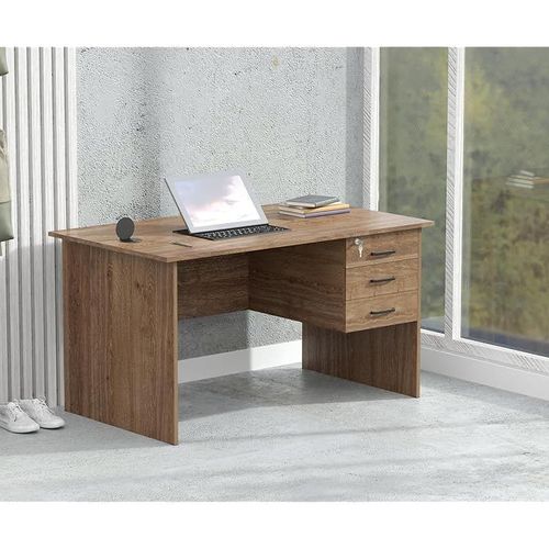 Solama Writing Table With Hanging Drawers And Round Desktop Power Module - Brown