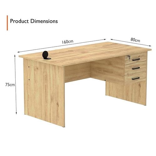 Modern Writing Study Table With Hanging Pedestal Attached And Round Desktop Power Module - Oak