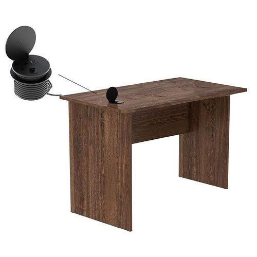 Modern Writing Study Table With Round Desktop Power Module - Brown