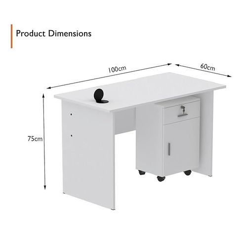 Modern Writing Study Table With Drawers Attached And Round Desktop Power Module - White
