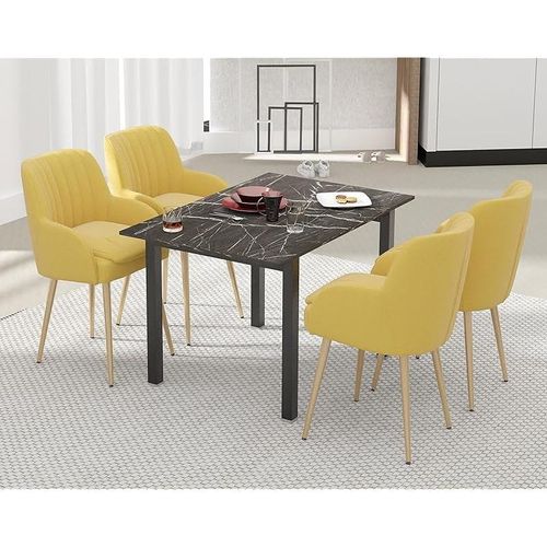 Modern Wooden Dining Table 4-Seater U-Leg - Black Pietra Grigia