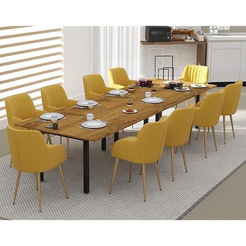 Modern Wooden Dining Table 10-Seater U-Leg - Cognac Brown Sherman Oak